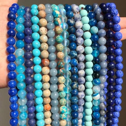 Natural Stone Blue Crystal Turquoise Quartz Agates Tiger Eye Jades Round Beads For Jewelry Making Handmade Bracelets Accessories