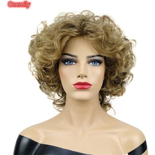 Onemily Short Curly Ash Brown Fashion Daily Wig for Women Heat Resistant Fiber Synthetic Natural Hair