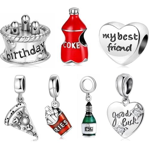 Original 925 Sterling Silver Pizza Shape Fine Pendant Beads fits Mikiwuu Charm Bracelets Silver 925 Jewelry Making