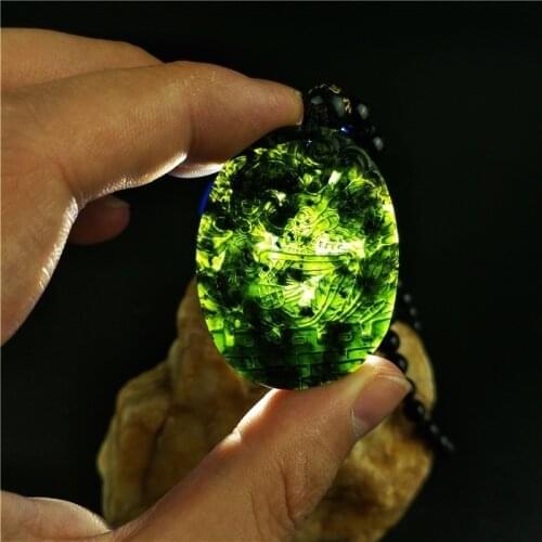 Certified Chinese Natural Black Green Jade Dragon Phoenix Pendant Necklace Fashion Jewellery Hand-Carved Lucky Amulet