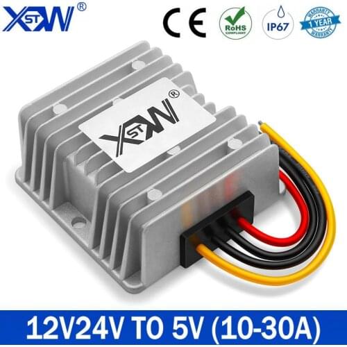 DC 12V 24V Step Down to 5V Buck Converter 10A DC Voltage Regulator Power Converter Waterproof Module Transformer for Golf Cart