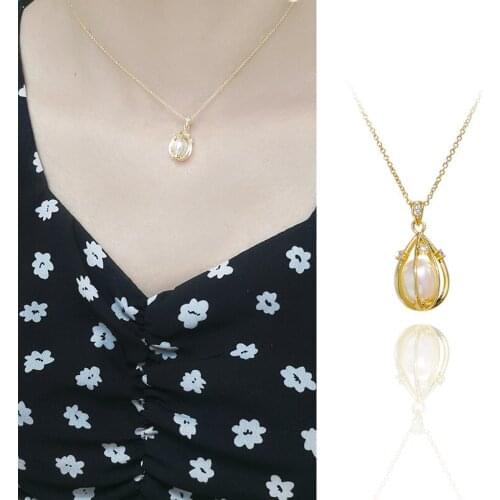 Drop Shipping/ Hot Selling Gold Plated Natural 7-8mm Pearl Pendant Cage Chain Necklace