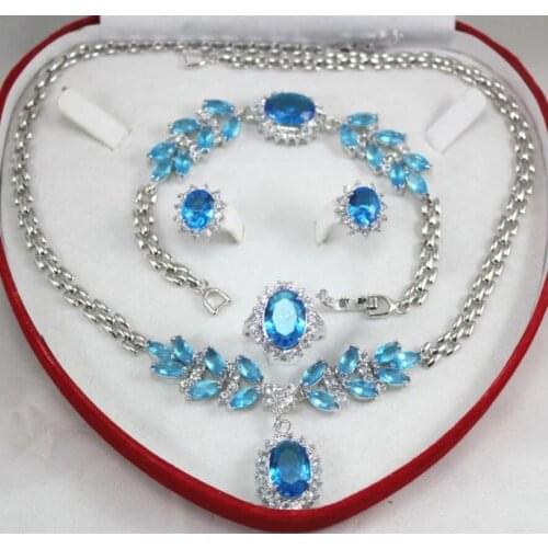 Fashion metal plated wathet blue Zircon Necklace + Bracelet + Earring Set
