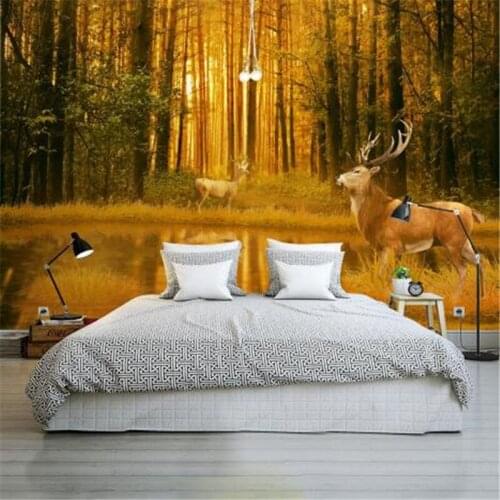 Modern Wallpapers 3D Mural Wallpaper for Living Room Sunset Elk Photo Wallpapers for Kids Room Custom Wall Papers Home Decor