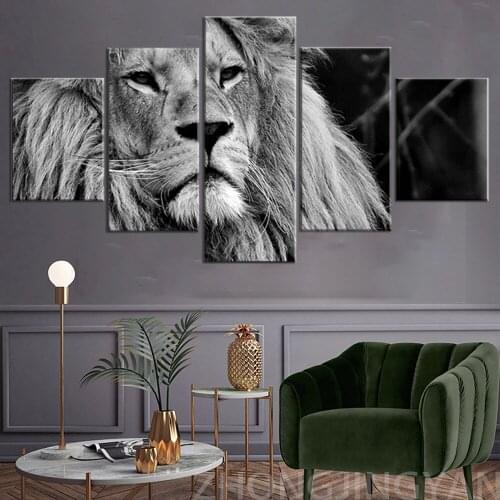 Modern Prints Animals lion Posters White and Black background Pictures Prints Art Wall Canvas Painting Home Decoration Wall Deco