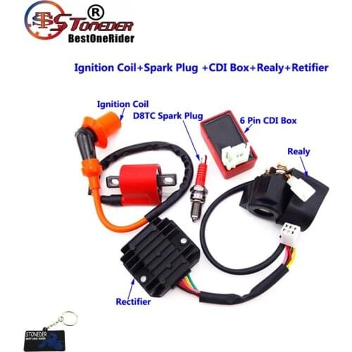 STONEDER Ignition Coil D8TC Spark Plug 6 Pin AC CDI Regulator Rectifier Solenoid Relay For 150cc 200cc 250cc Engine ATV Pit Bike
