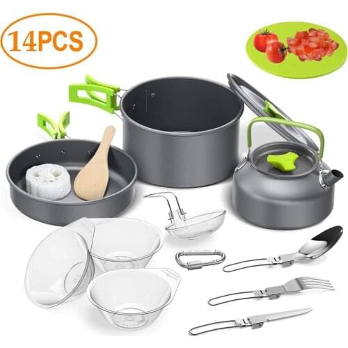 Outdoor Camping Hiking Cookware Backpacking Cooking Picnic Bowl Pot Set Stainless Steel Cook Set