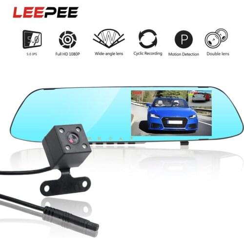 LEEPEE Driving Recorder Video Car DVR Dash Camera IPS Screen Night Vision Dual Channel Rearview Mirror Recorder Reversing Image