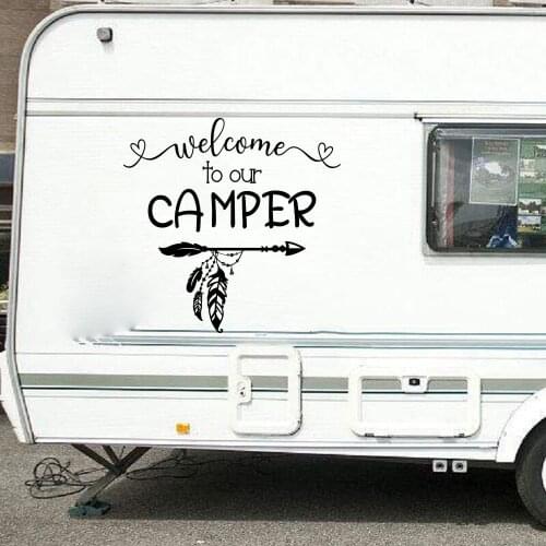 Large Welcome Camper Dreamcatcher Rv Wall Decal Motorhome SUV Camping Travel Heart Wall Sticker Kids Room Vinyl Home Decor