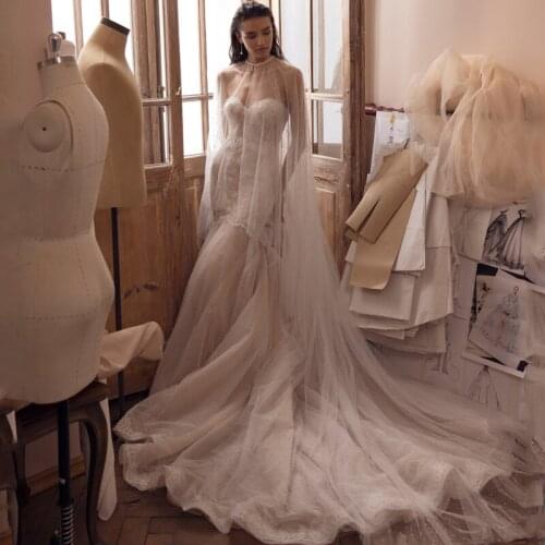 Eightree Vintage Wedding Dresses Lace Sleeveless Pearls Bride Dress Mermaid Tulle Sweetheart Wedding Gowns Sweep Train Plus Size