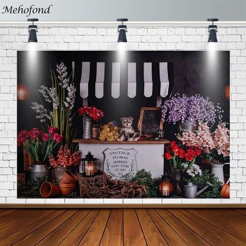 Mehofond Vintage Floral Market Backdrop Rose Vase Decor Girl Baby Portrait Photography Background Photo Studio Photozone Props