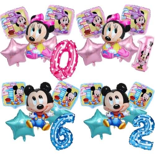 Disney Mickey Minnie Foil Balloons Mouse Digital Globos Gender Reveal Party Supplies Decor Accessories Number Balloon Girl Balls