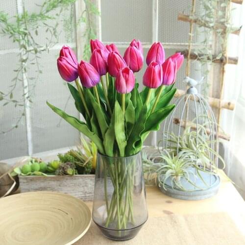 High Quality Real Touch Tulip For Home Decoration Green Pu Tulips Artificial Flowers White Tulip Flower Bouquets Silk Tulip