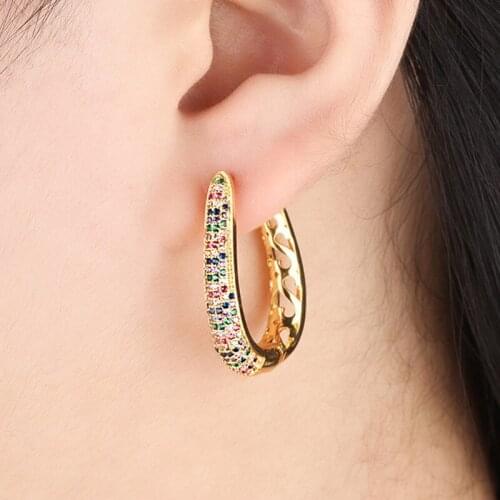 Europe America Popular Color Zircon Micro Inlaid Hoops Earrings for Women 2021 Trend Earrings Fashion Jewelry Female Versatile