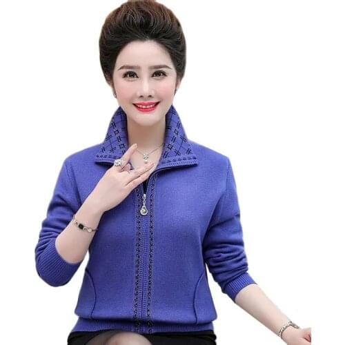 2021 New Autumn Winter Cardigan Sweater Jacket Women Middle Aged Knit Sweater Coats Plus Size 6XL Ladies Wool Sweater Tops T30