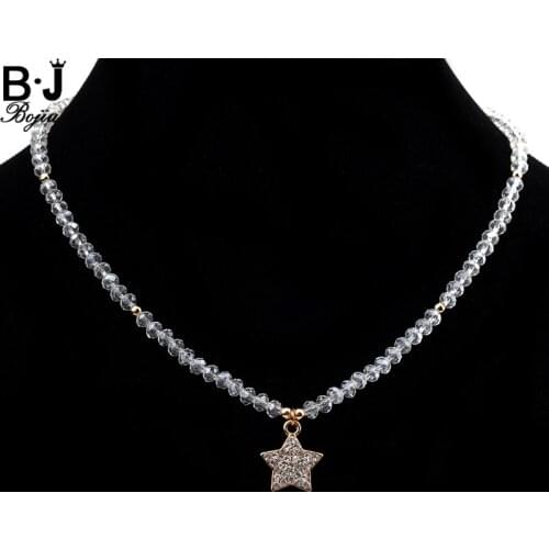 BOJIU Young Necklace For Women New Jewelry Crystal Bead Seed Beads Copper Chain Pendants Necklace Fashion Festival Gifts NKS092
