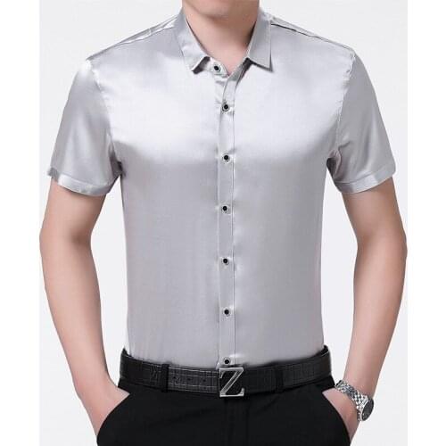 100% Silk Short Sleeve Summer Red Black Shirt Korean Men Clothes Formal Man Shirts High Quality Camisa CH-777 KJ1952