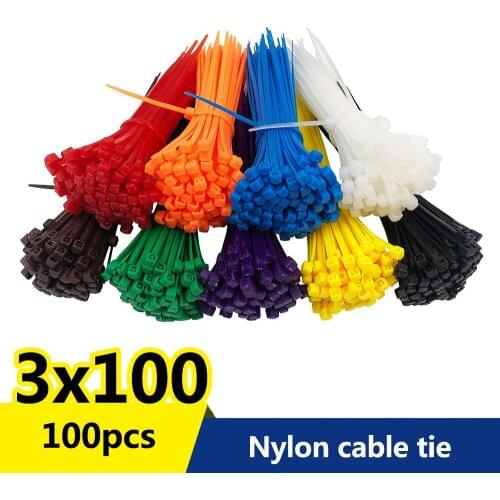 100pcs/bag 8 Color 2.5mmx100mm 2.5mm*100mm Self-Locking Nylon Wire Cable Zip Ties Cable Ties White Black Organiser Fasten Cable