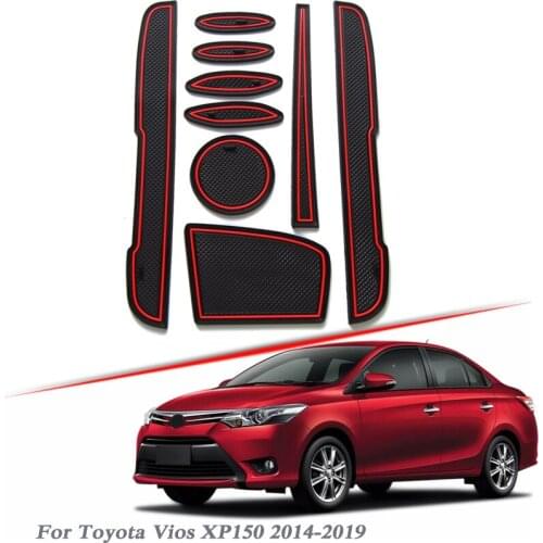 11pcs Car Styling For Toyota Vios XP150 2014-2019 Latex Gate slot pad Interior Door Groove Mat Non-slip Mat dust Mat Accessory