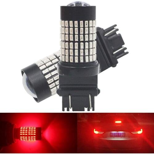 2-Pack 3157 3057 4157 3156 3014 144 SMD Red Extremely Bright LED Bulb with Projector Replacement for Tail Brake Light 9V-30V