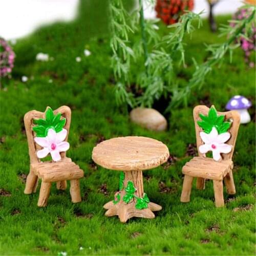 3Pcs Floral Table Chairs Miniature Micro Landscape Fairy Garden Dollhouse Decor Micro Landscape Ecological Bottle Accessories