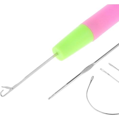 5pc Latch Hook Crochet Needle Kit Set Hair Weaving Sewing for Hair Extension