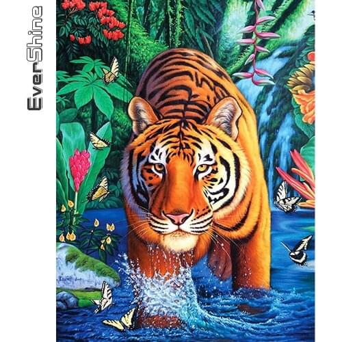 Evershine Diamond Embroidery Tiger Animals Diamond Painting Kit Picture Of Rhinestones Mosaic Full Layout 5D DIY Wall Decor