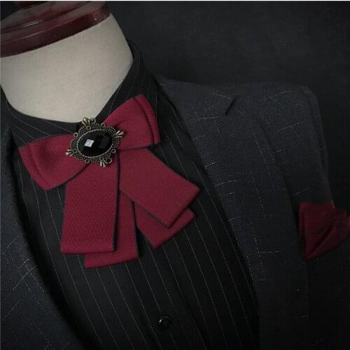 New Handmade British Bow Tie Brooch Fabric Necktie Pin Shirt Collor Pins Wedding Party Jewelry Gifts Men and Women Accessories