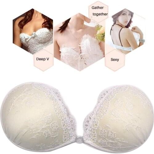 Lace Wedding Women Bra Push Up Silicone Backless Bras Backless Bride Lace Underwear Self-adhesive Female Lace Decor Bride Bras