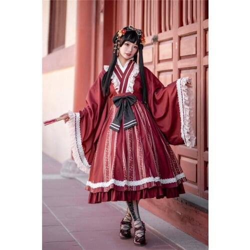 Sweet Hanfu retro sweet lolita elegant lace dress victorian printing fairy kawaii girl loli cosplay gothic lolita kimono