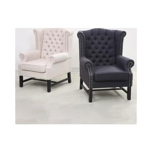 American soft bag high back sofa white linen solid wood bottom frame tiger chair living room office pull button sofa chair