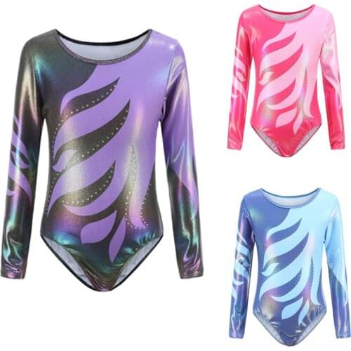 5-12Y Gymnastics Jumpsuit Long Sleeve Ballet Leotards For Girls Kids Practice Dance Wear Gymnastics Body Suits Gym Clothes