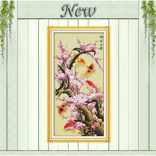 Plum flower fish home decor painting counted printed on canvas DMC 14CT 11CT chinese Cross Stitch Needlework Set Embroidery kits