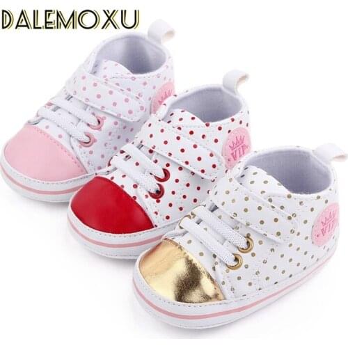 Infant Newborn Baby Girls Polka Dots First Walkers Sneakers Spring Autumn Toddlers Prewalkers Walking Infant Anti-slip Shoes