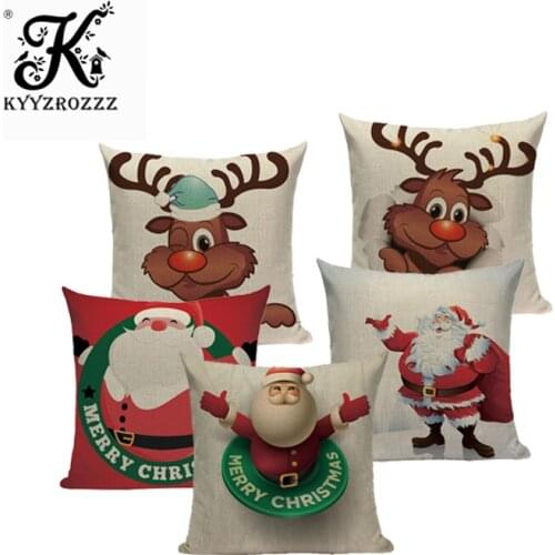 KYYZROZZZ Christmas Cushion Cover Linen Cotton Christmas Pillow Case Square Car Seat Decorative Cushion Christmas