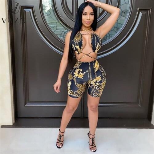 VAZN 2021 European and American Summer Fashion Sexy Nightclub Digital Print Womens Short Two-Piece Set