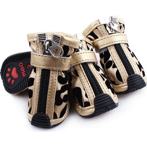 Pet Dog Leopard Shoes Waterproof Anti-slip PU Boots Soft Puppy Sneakers Booties for Chihuahua Yorkie Small Dogs Cats Footwear
