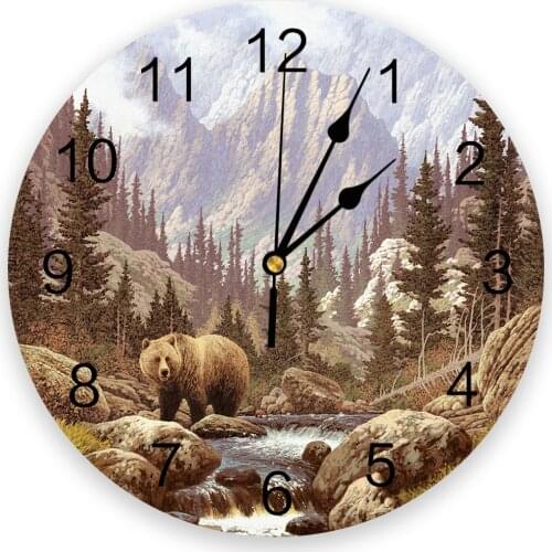 Bear Forest 3d Wall Clock Modern Design Farmhouse Decor Kitchen Vintage PVC Round Clock Living Room Decoration