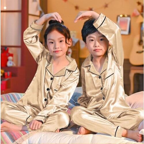 New Kids Pajamas Set Baby Summer Autumn Long Sleeve+Long Pant Silk Sleepwear Set Girl Boy Pyjamas Gift Nightwear Family suit