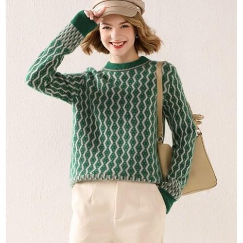 2021 autumn/winter new 100% wool sweater casual round neck pullover cashmere sweater loose plus size ladies knitted top thick