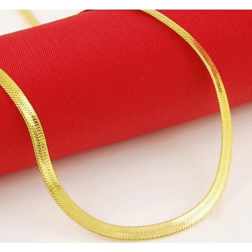 High Quality 24K Gold Color Plated Necklaces Imitation Gold Flat Snake Chain Necklaces Jewelry Wholesale