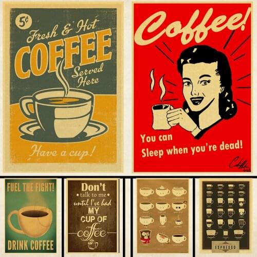 Coffee Espresso Matching Diagram Poster retro kraft paper vintage poster Cafe Kitchen Decor
