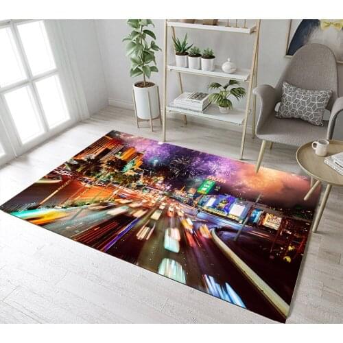 Living Room Cushion Home Childrens Room Floor Carpets Kitchen Area Rugs Bathroom Non-Slip Mat City Night With Fireworks Lights