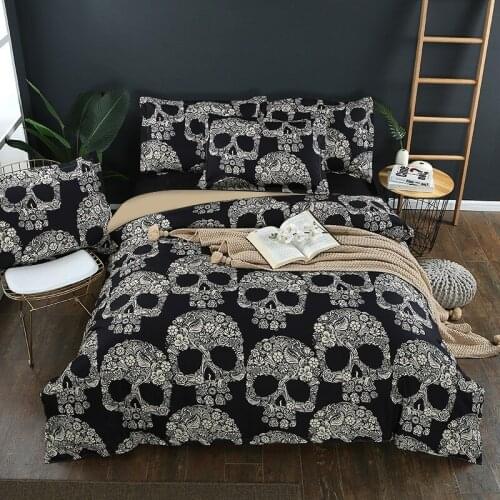 Luxury Sugar Skulls Bedding Sets Black Color Skull Floral Duvet Cover Queen King Size Beddings Bed Sets 3pcs dropshipping