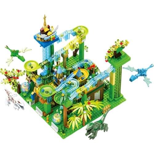 With Lights Ideas Marble Race Run Electric Funnel Variety Slide Track Creative Building Blocks Dinosaur Park Bricks Kids Toys