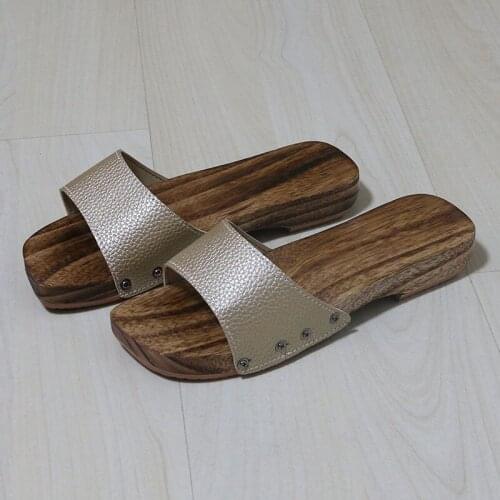 Womens Wood Slides Anti-Slip Flat Heel Summer Sandals Causal Beach Slippers Japan Geta Cosplay Shoes