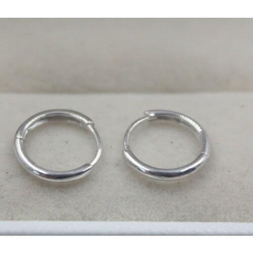 Pure 18K White Gold Hoop Earrings Shiny Circle Small Hoop Earrings For Women
