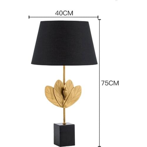 SGROW Nordic Copper Leaves Bed Table Lamp with Marble Base Abajur de mesa Modern Black Shade Table Lamps for Living Room Lampara