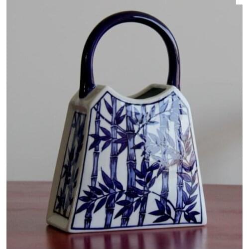 CHINESE-STYLE BLUE AND WHITE CERAMIC HANDBAG SHAPE VASE PORCELAIN VASES FOR ARTIFICIAL FLOWER DECORATION VASES