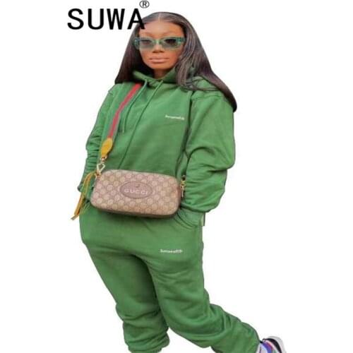 Letter Printed Track Jogger Suit For Women Two Piece Lounge Wear Set Casual BF Style Pullover Hoodies Top Vintage Trousers